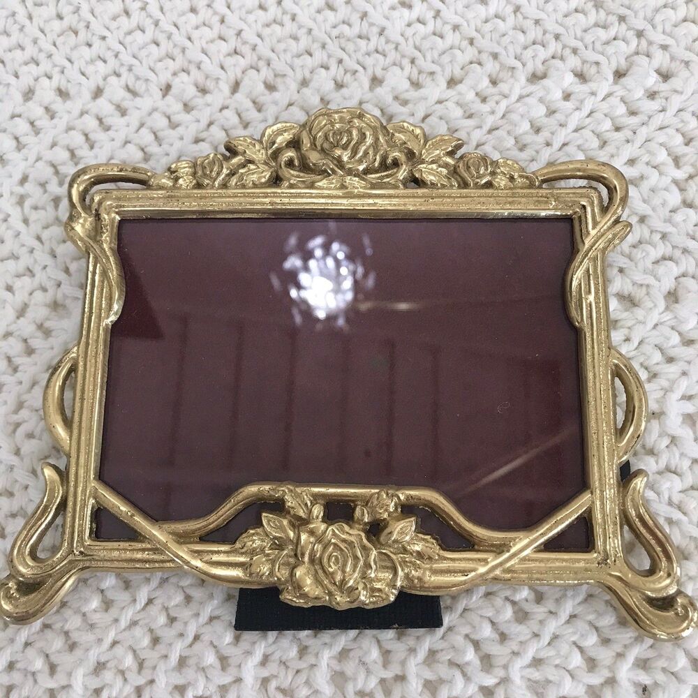 Picture Frame Solid Brass 3x5 With Ornate Roses Romantic Goth Cottage Core